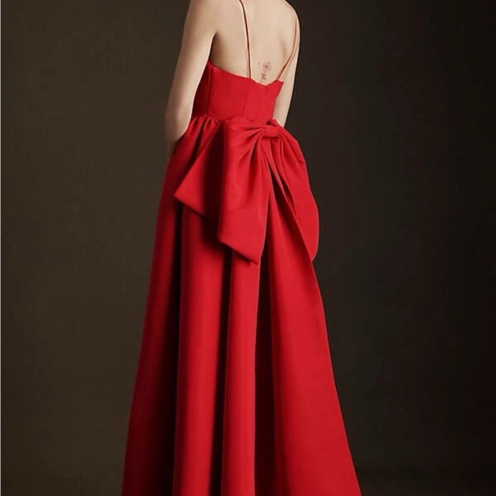 Anthropologie Sachin + Babi Red Pleated Maxi Dress Bow Back Size 14